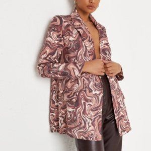 Missguided brown and pink marble print blazer jacket size small